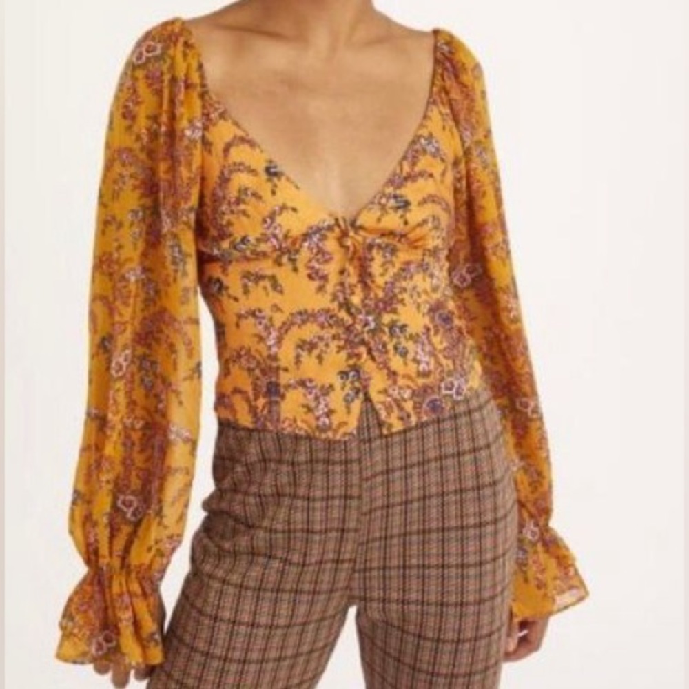 NWT | UO | Orange Floral Boho Deep V Top
